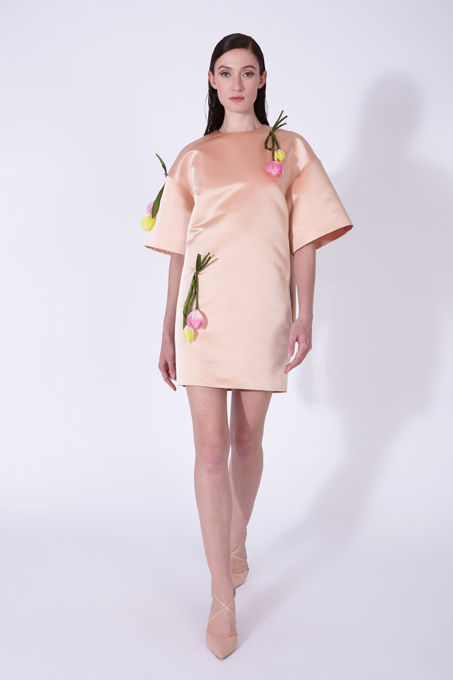 short skin color dress Powder Pink Shirtdress: Long Sleeve Oversized Light Dress