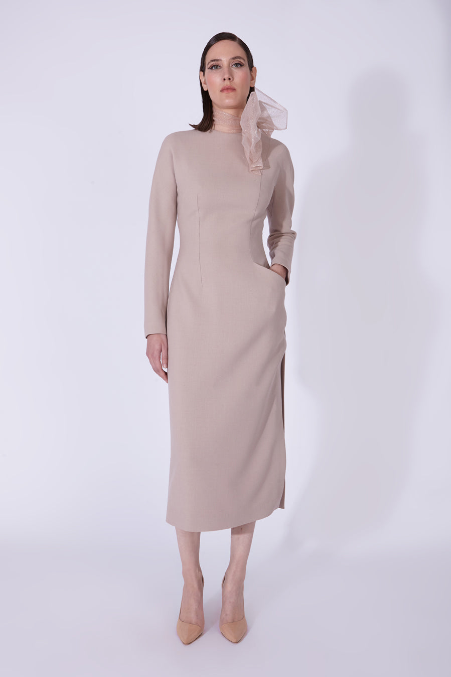 Wool fitted midi dress - Main Image