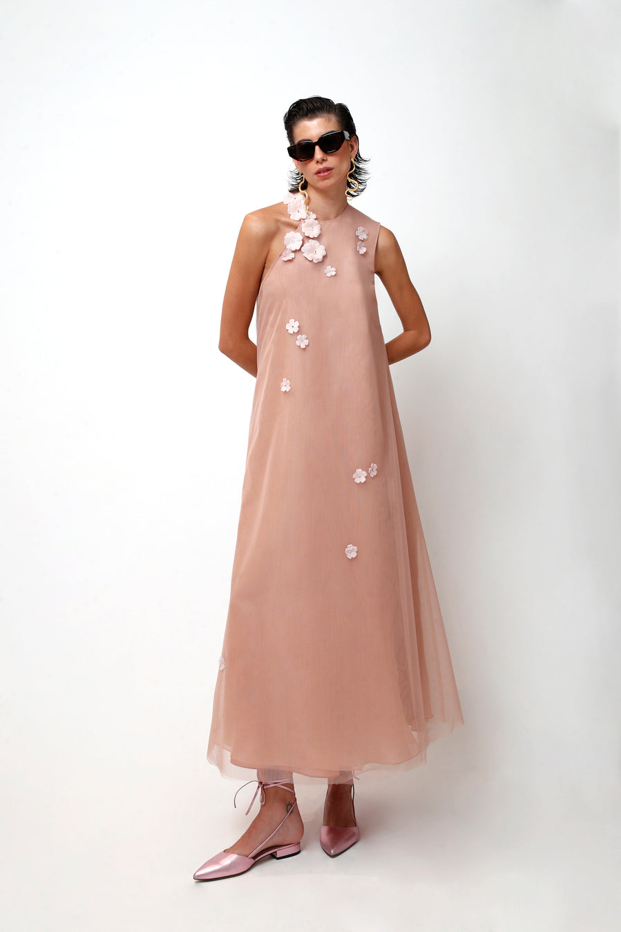 artisanal pink midi dress Women's Pink Eyelet Midi Dress | Avara