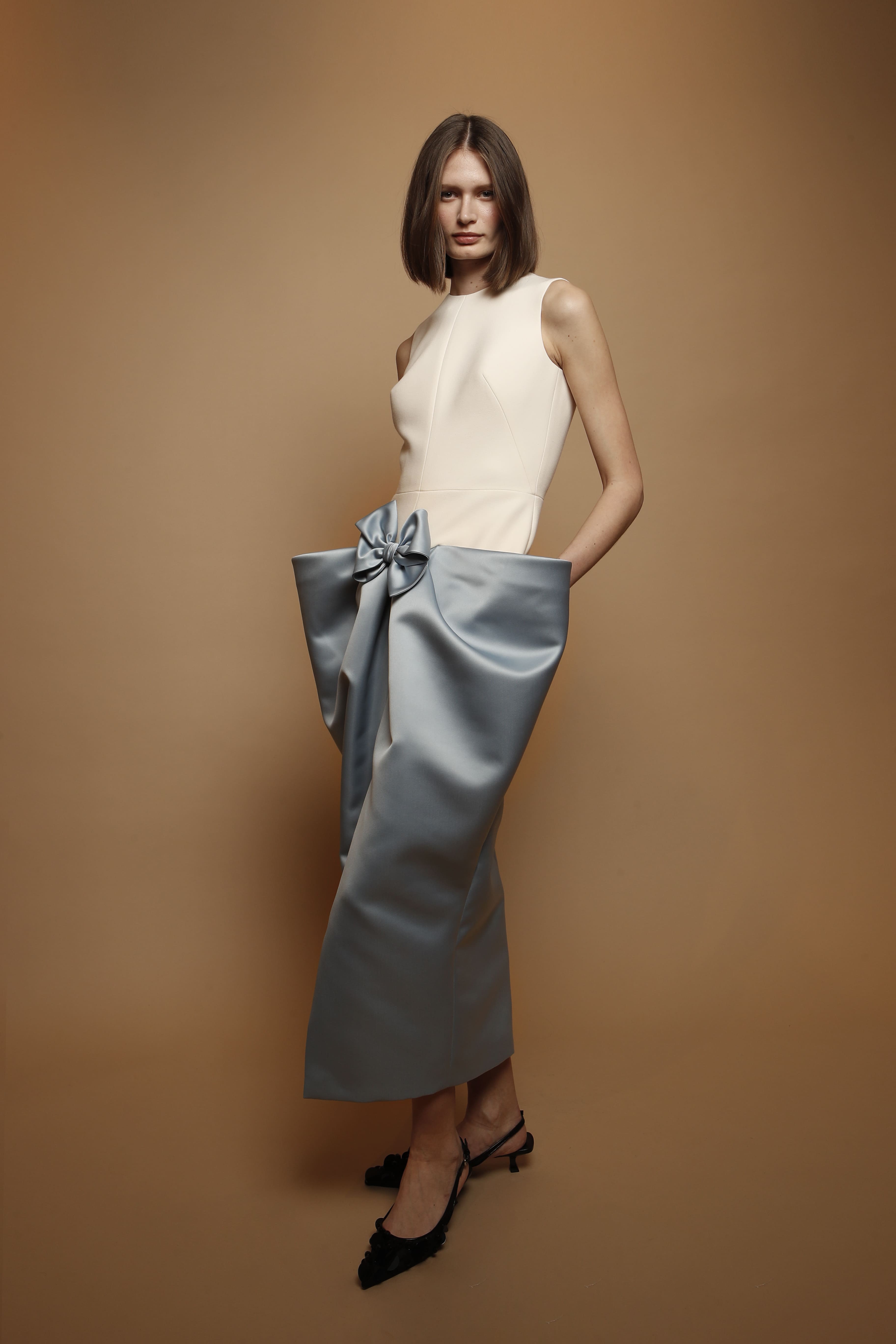 Cold wool and satin dress