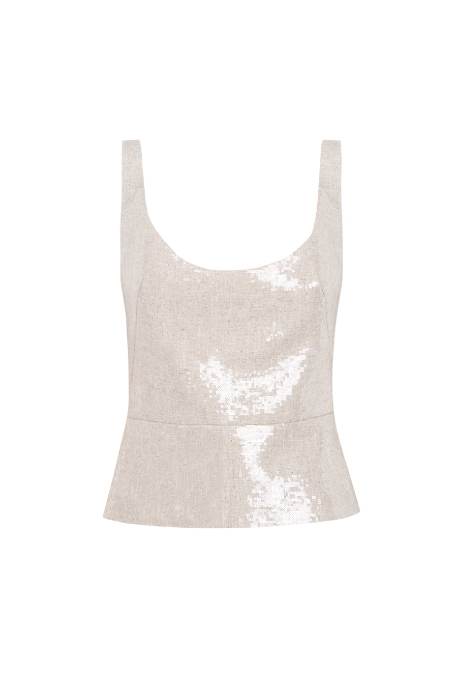 Paillete linen top and taffeta midi skirt