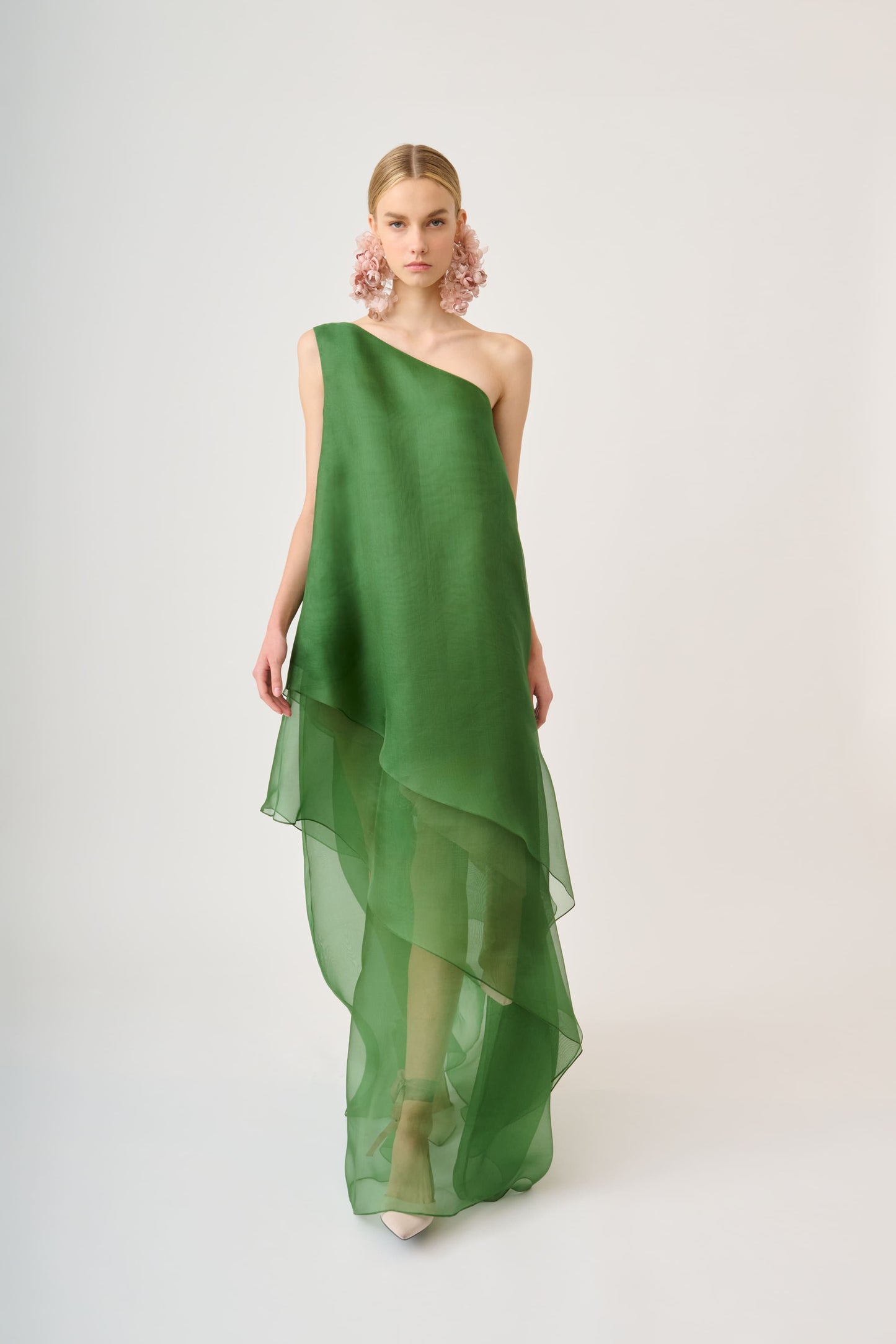 Sleeveless Asymmetric Organza Dress with Layered Panels