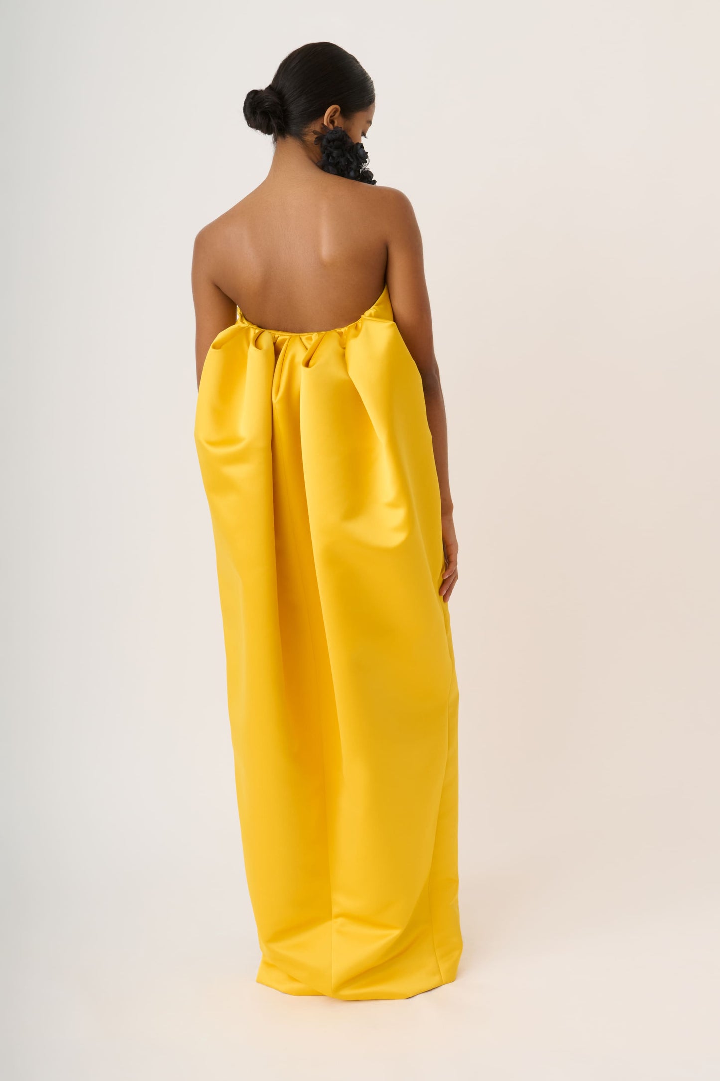 Strapless Long Satin Dress with Draped Back