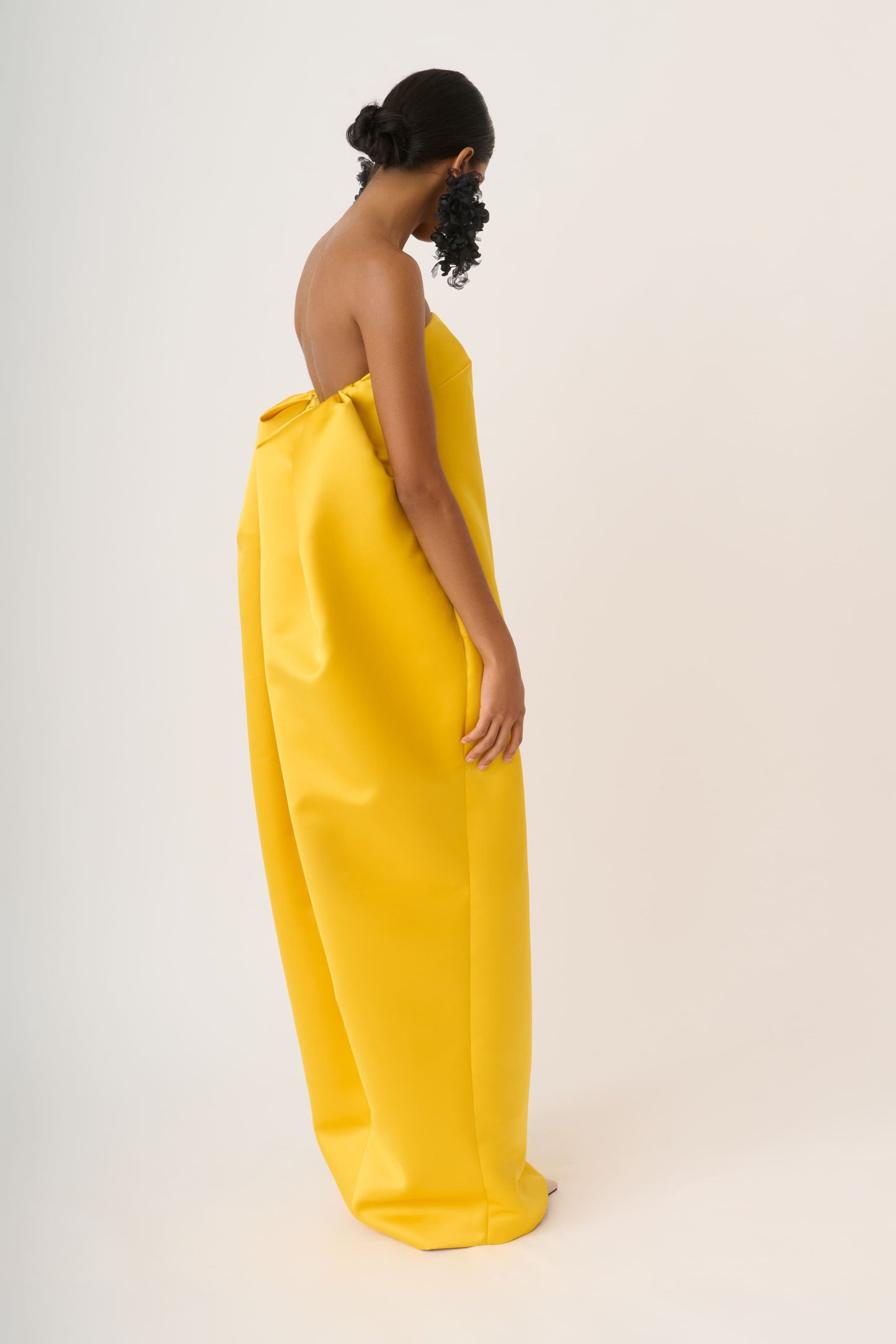 Strapless Long Satin Dress with Draped Back