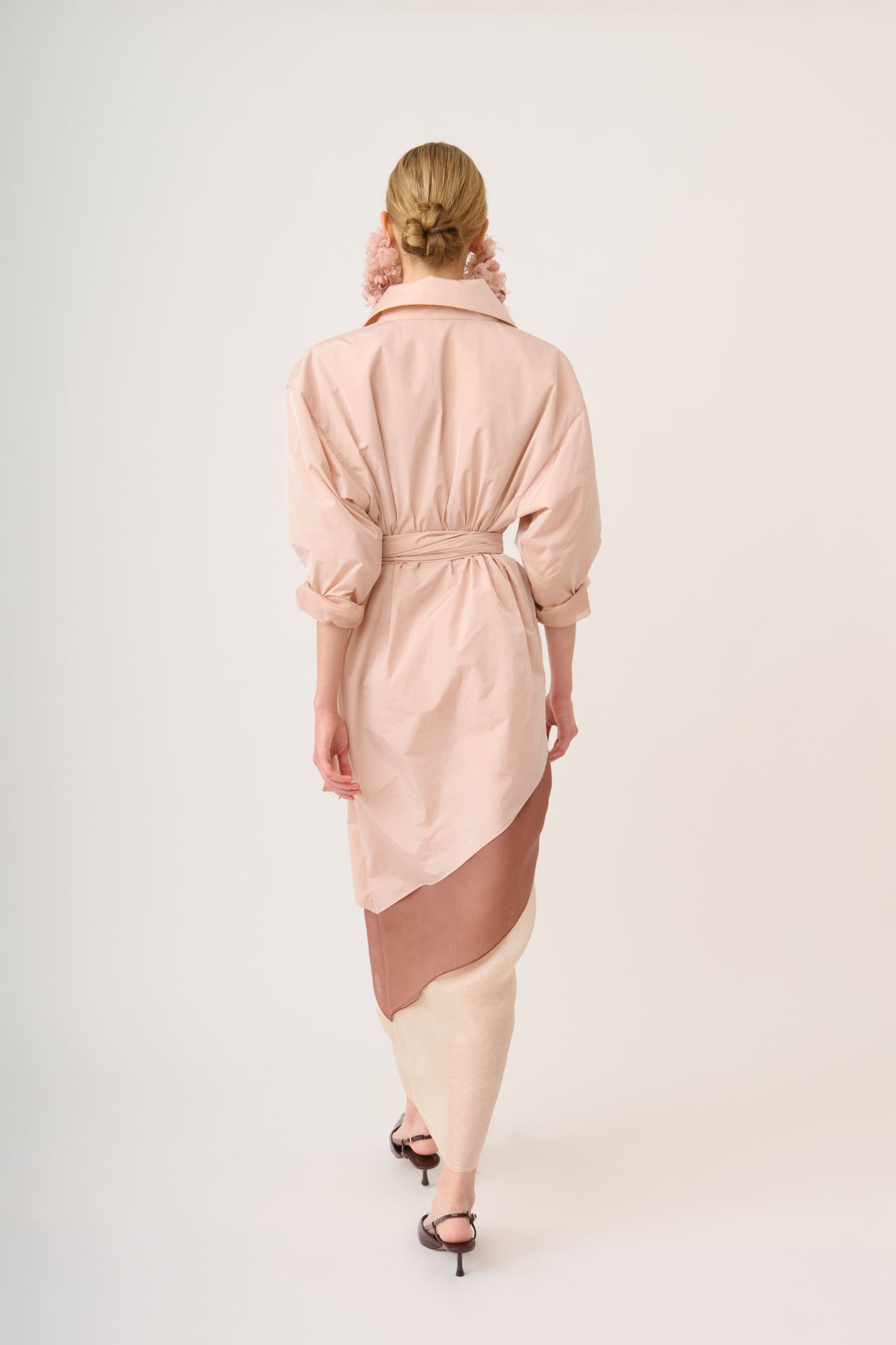 Trench-Style Taffeta Dress with Contrasting Organza Layers