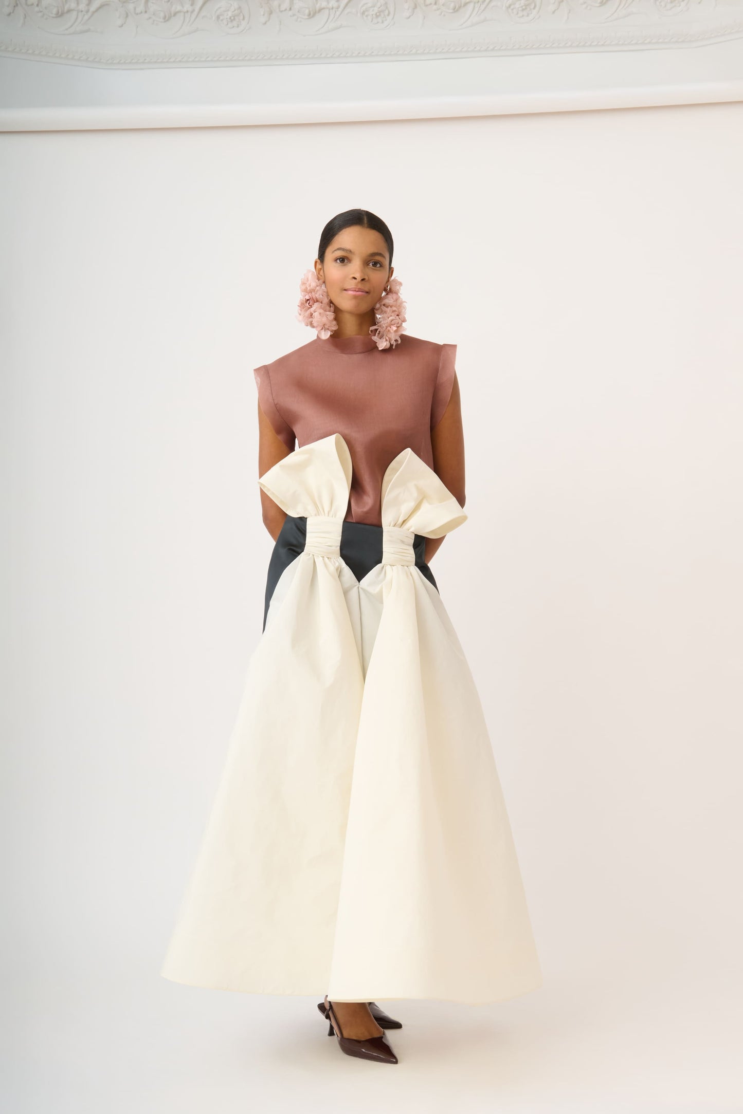 Midi Skirt in Satin and Taffeta with Bow Detail