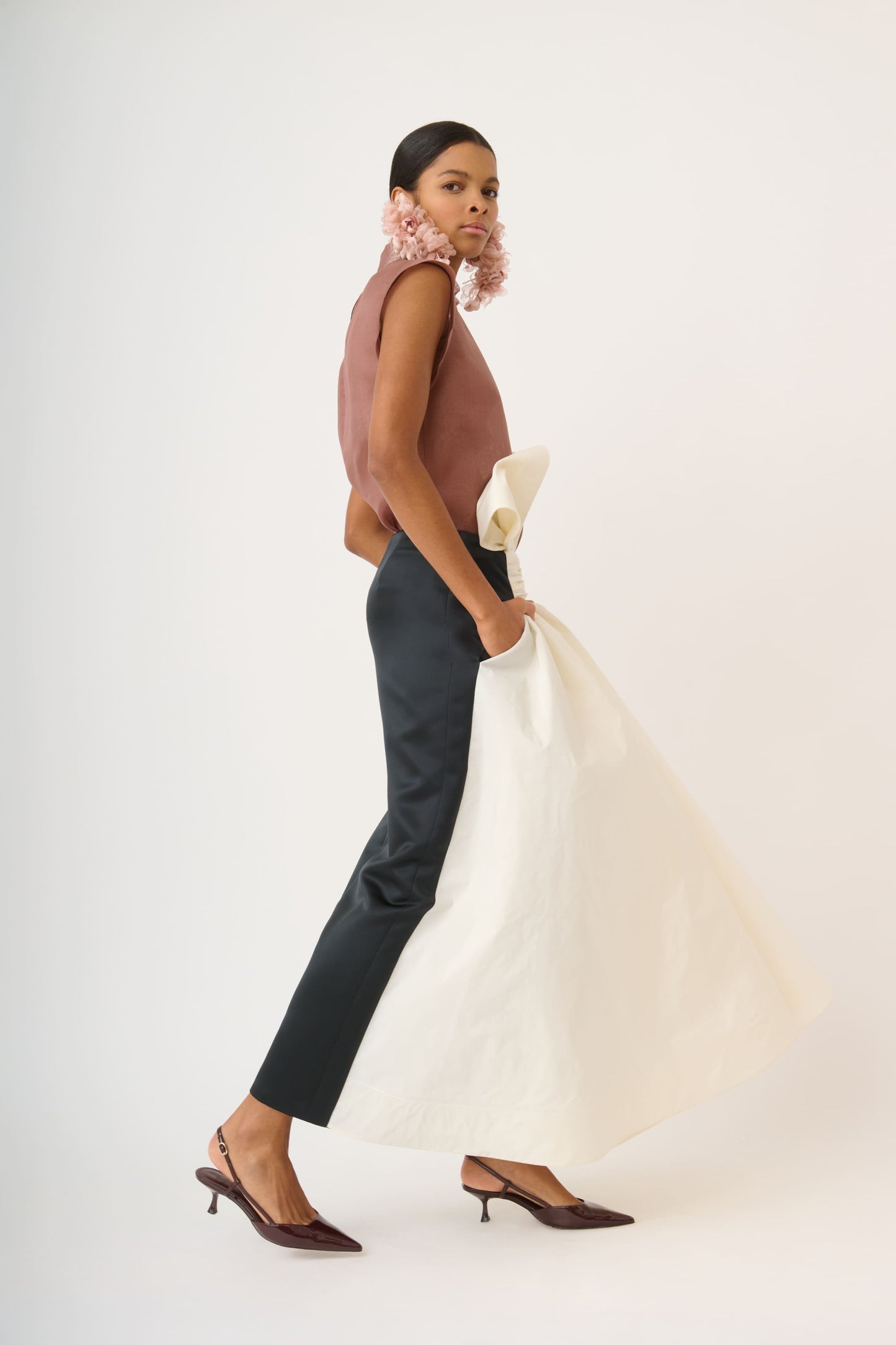 Midi Skirt in Satin and Taffeta with Bow Detail