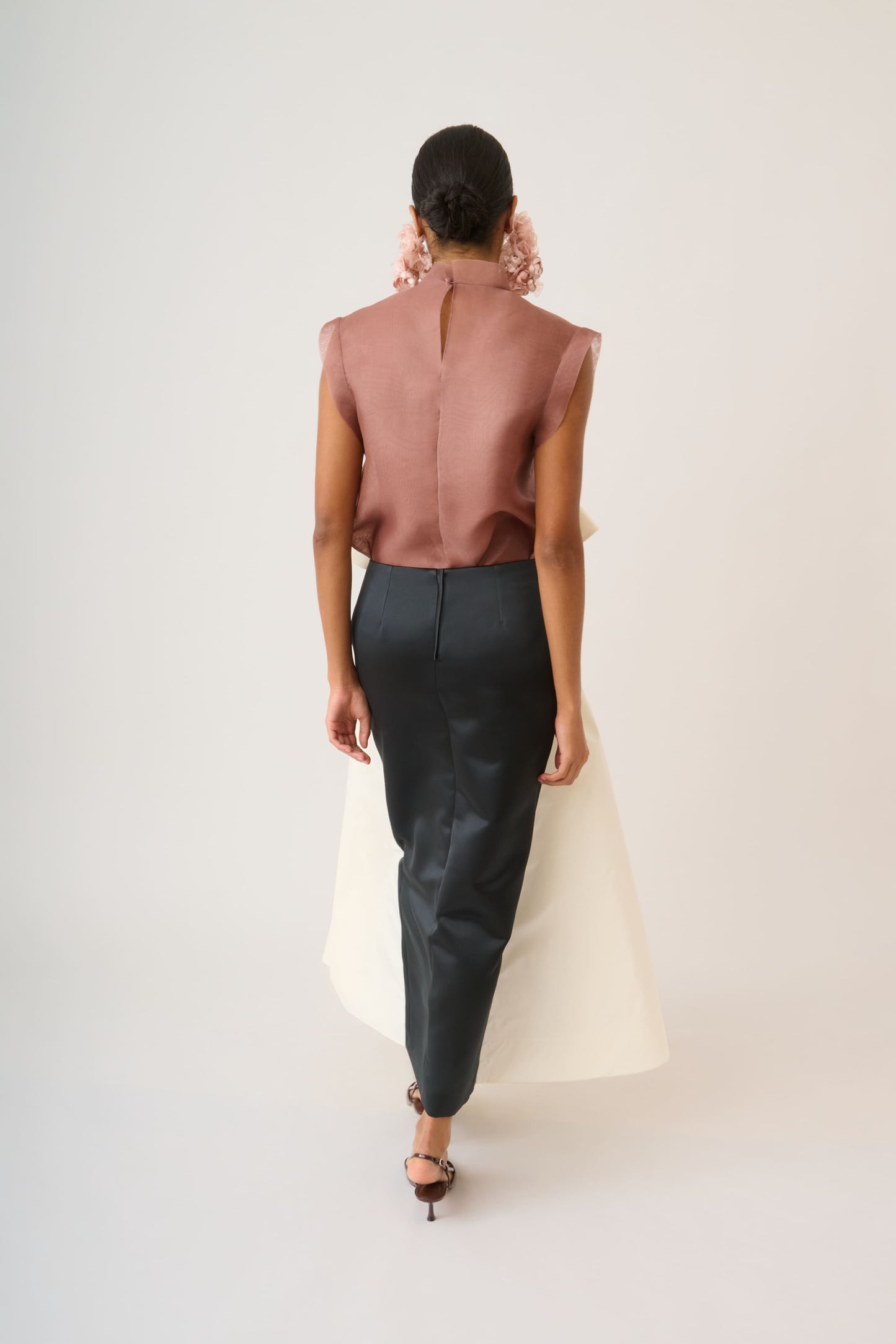 Midi Skirt in Satin and Taffeta with Bow Detail