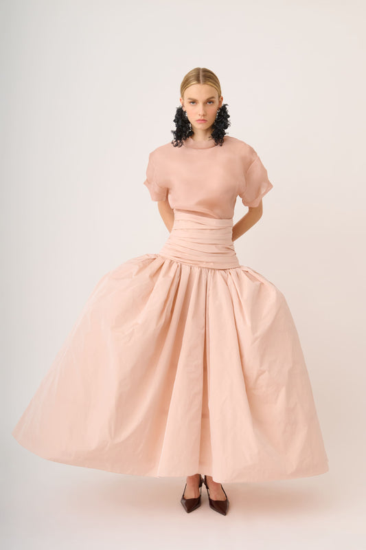 Falda midi de tafetán de cintura alta