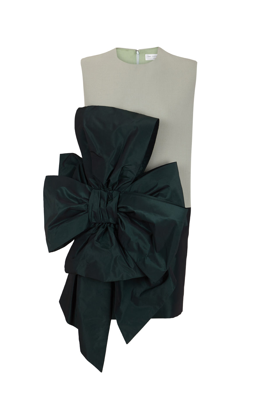 Sleeveless mini dress with boxed neck and bow