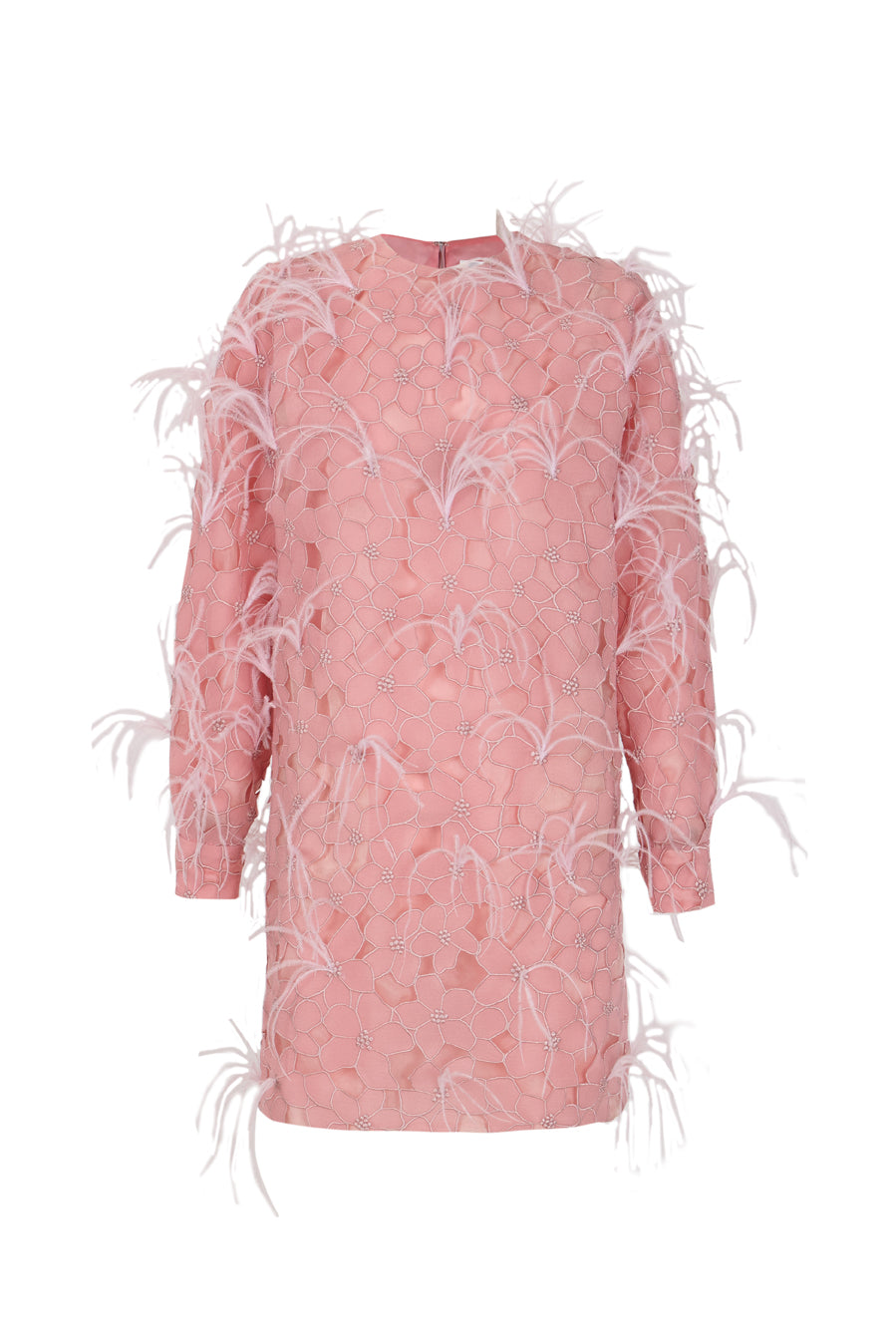 Long sleeved mini dress with feathers