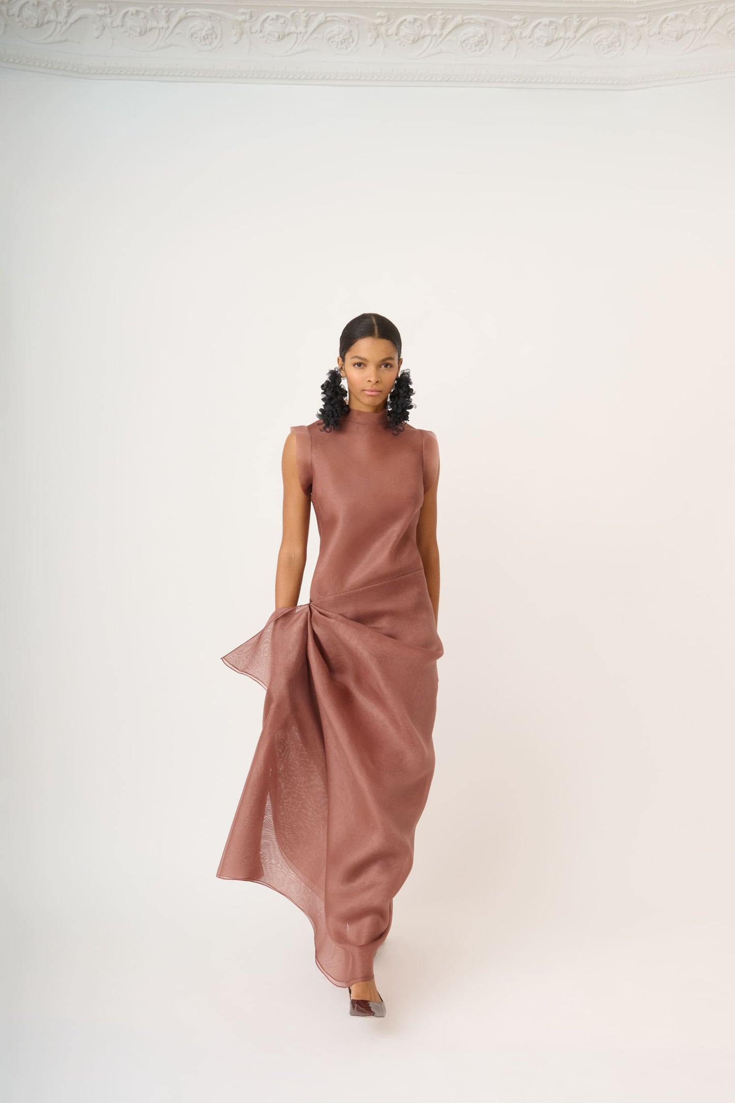 Asymmetric Long Silk Organza Skirt with Draped Waist