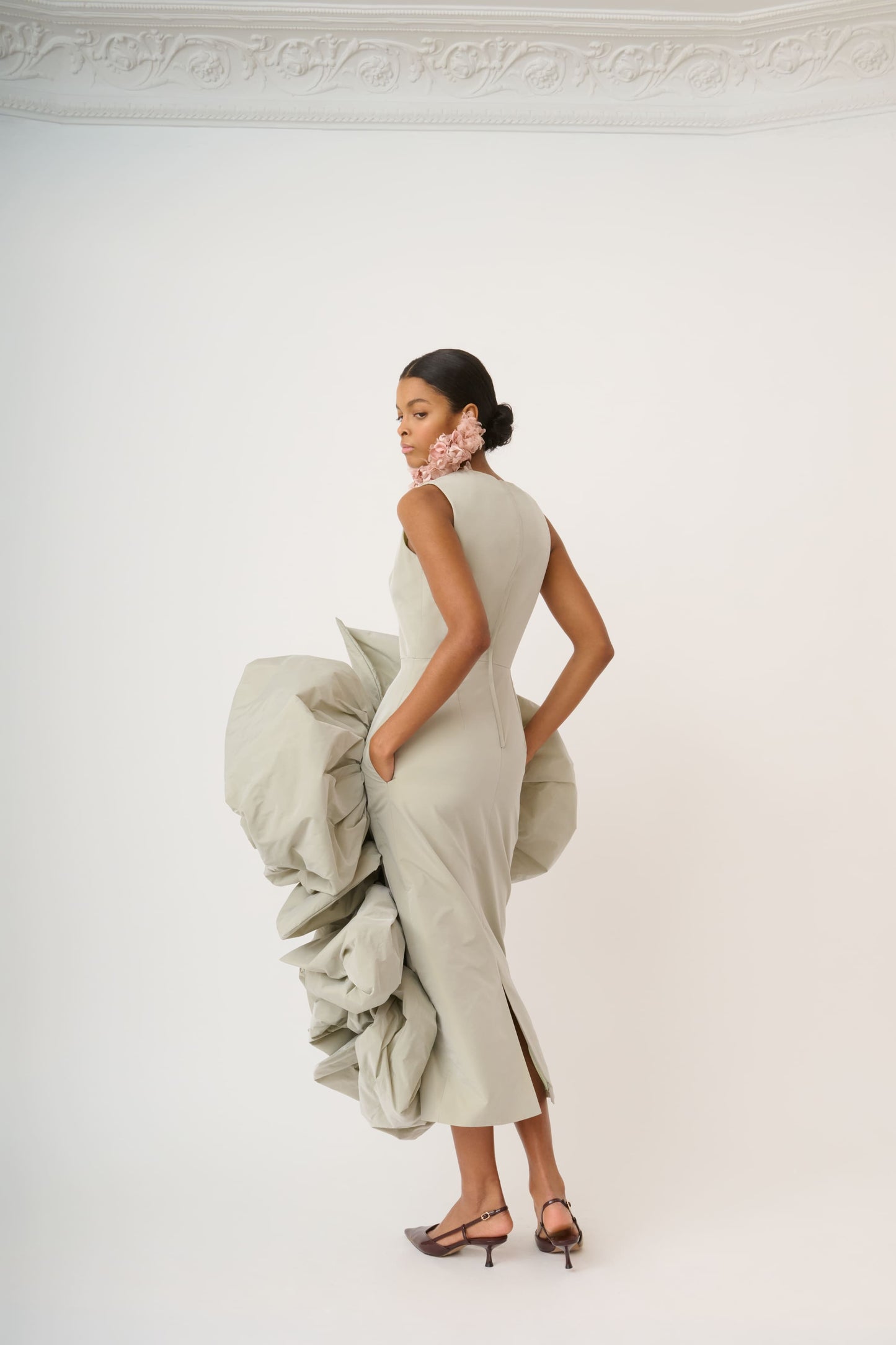 Sleeveless Taffeta Dress with Maxi Ruffles