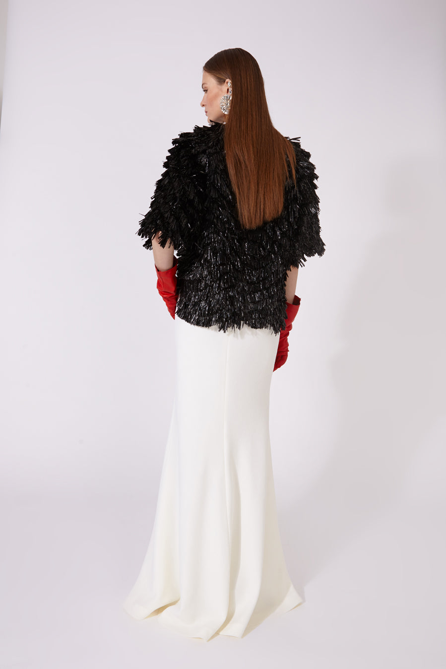 Bias-Cut Long Wool Crepe Skirt