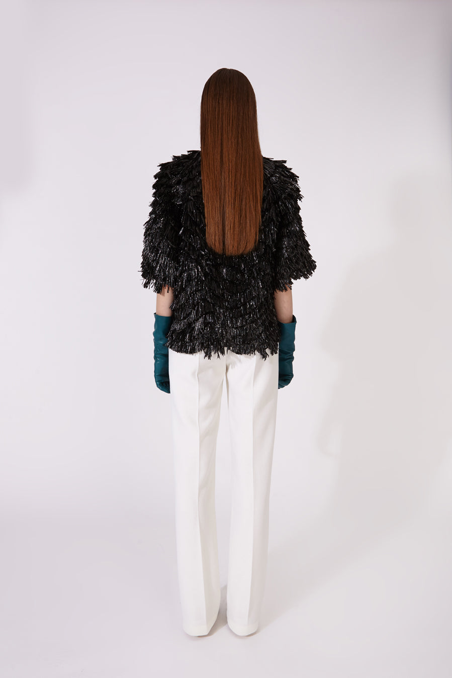Virgin wool pleated straight leg trousers