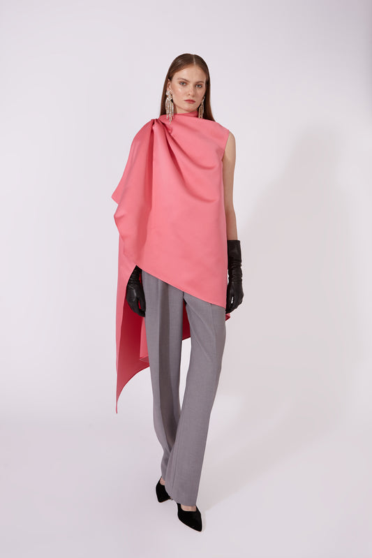 Asymmetric Satin Cape Top