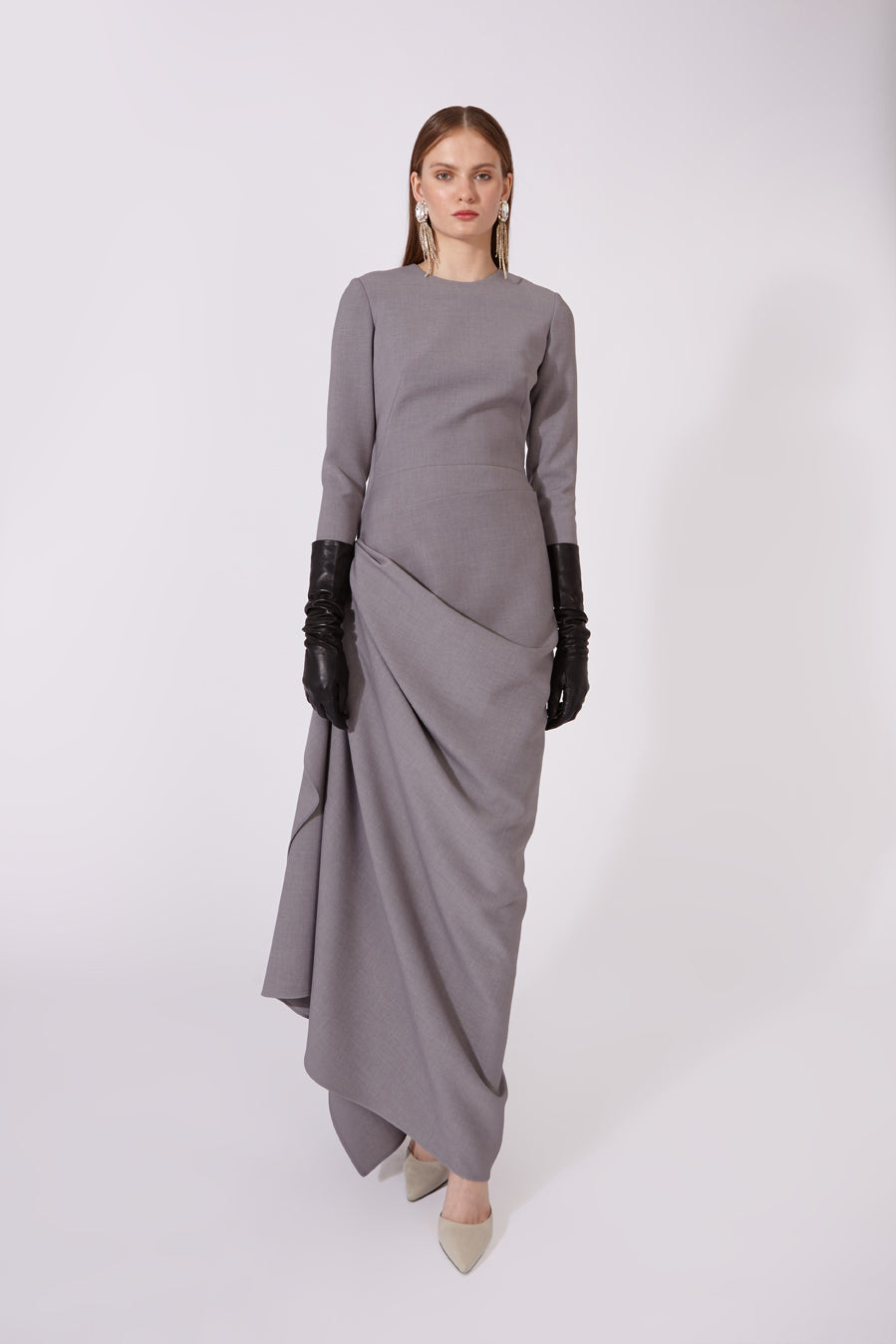Long Dress with Draped Wrap-Style Skirt