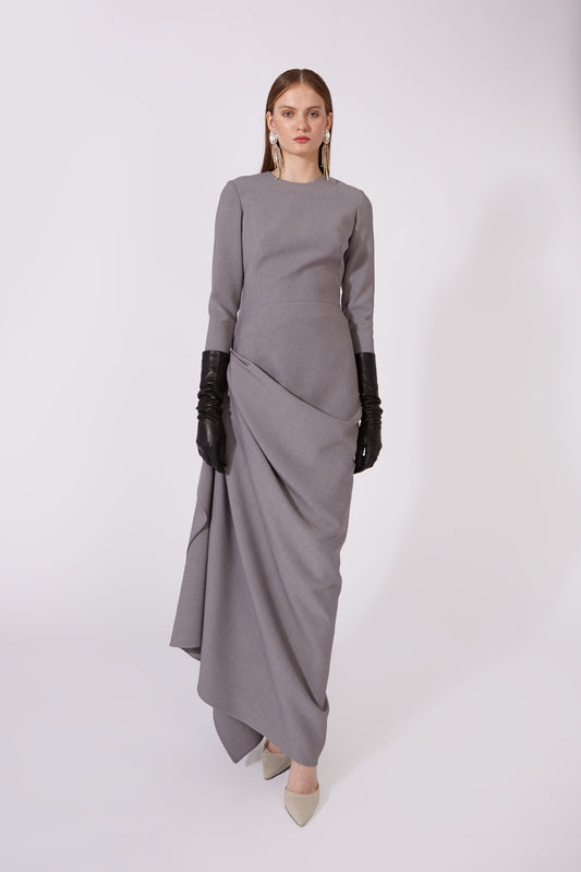 Long Dress with Draped Wrap-Style Skirt