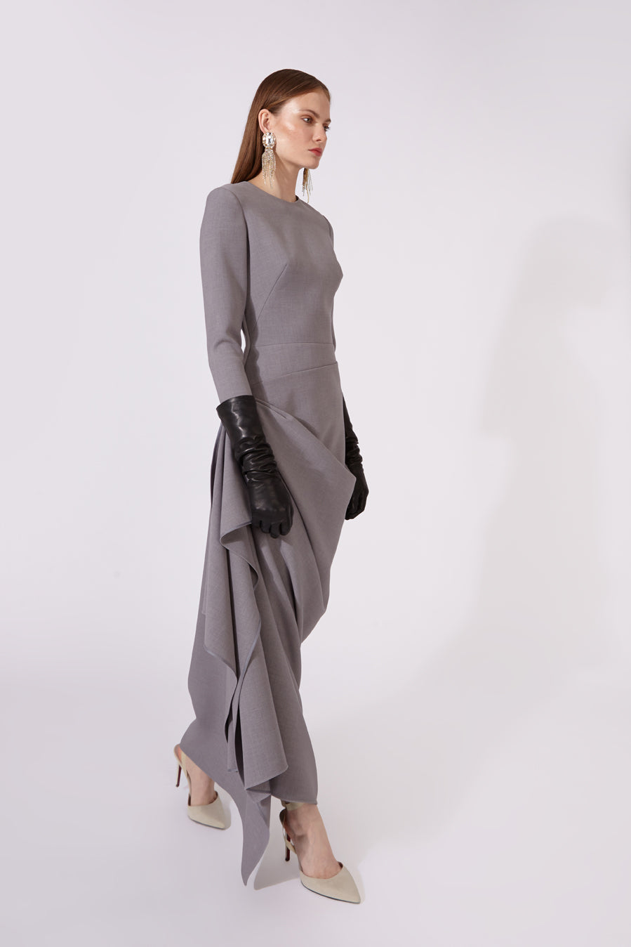 Long Dress with Draped Wrap-Style Skirt