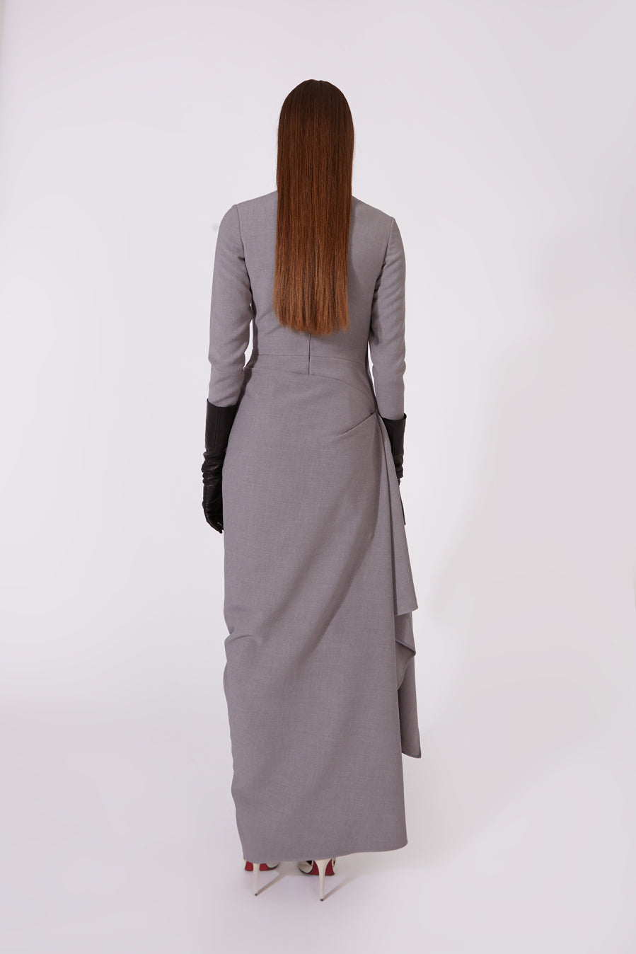 Long Dress with Draped Wrap-Style Skirt