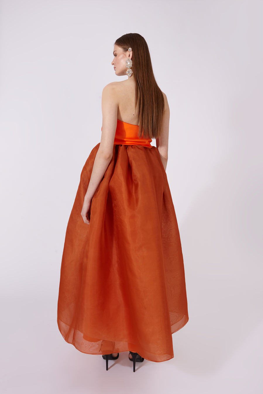 Strapless Ankle-Length Dress in Satin and Silk Organza