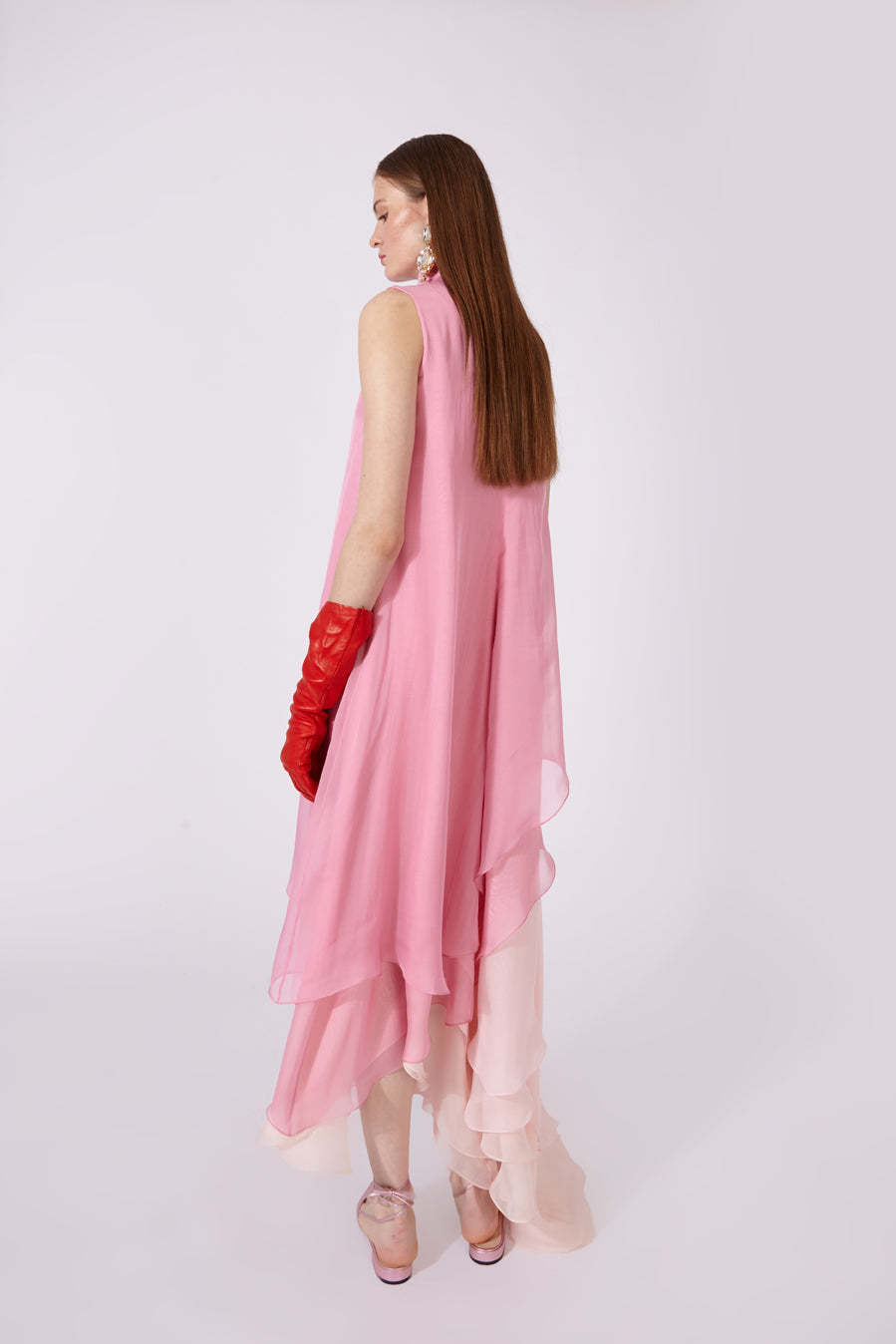 Sheer Layered High-Neck Muslin Dress
