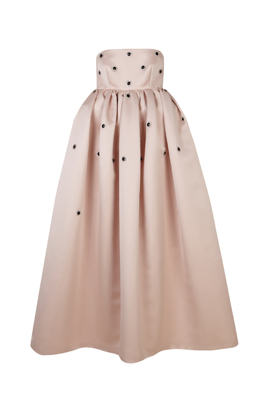 Vestido midi de satén sin tirantes