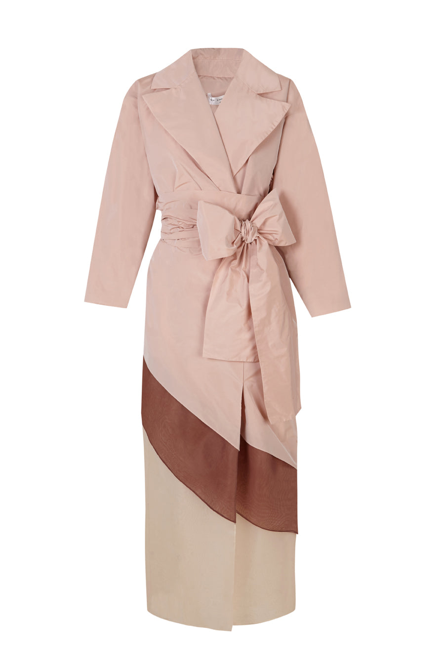 Trench-Style Taffeta Dress with Contrasting Organza Layers