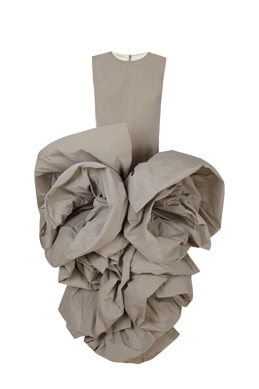 Sleeveless Taffeta Dress with Maxi Ruffles