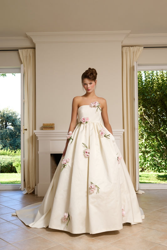 WEDDING DRESS STRAPLESS FLORAL CEREMONY THE 2ND SKIN CO 