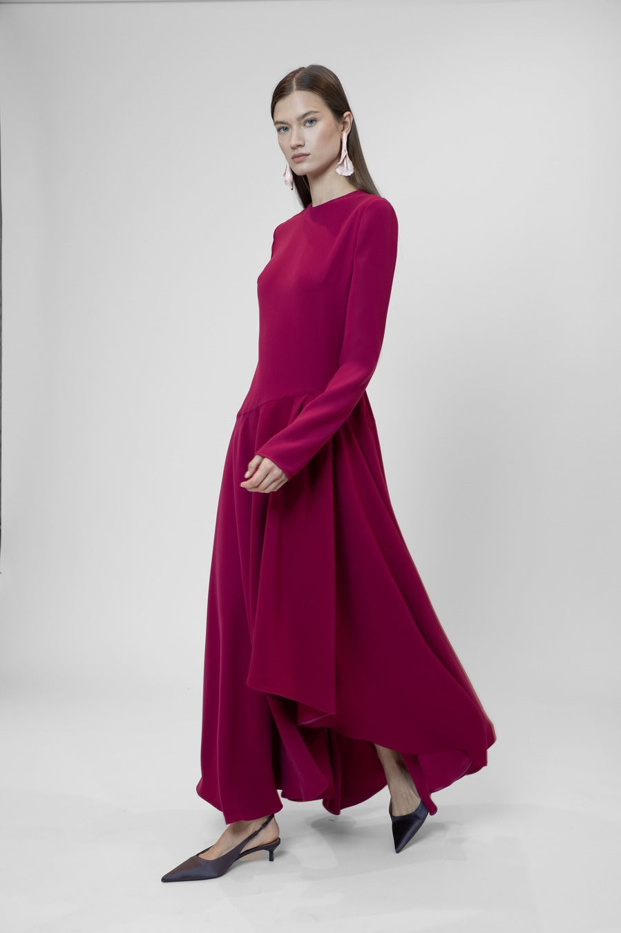 Long sleeve midi dress with asymmetrical skirt