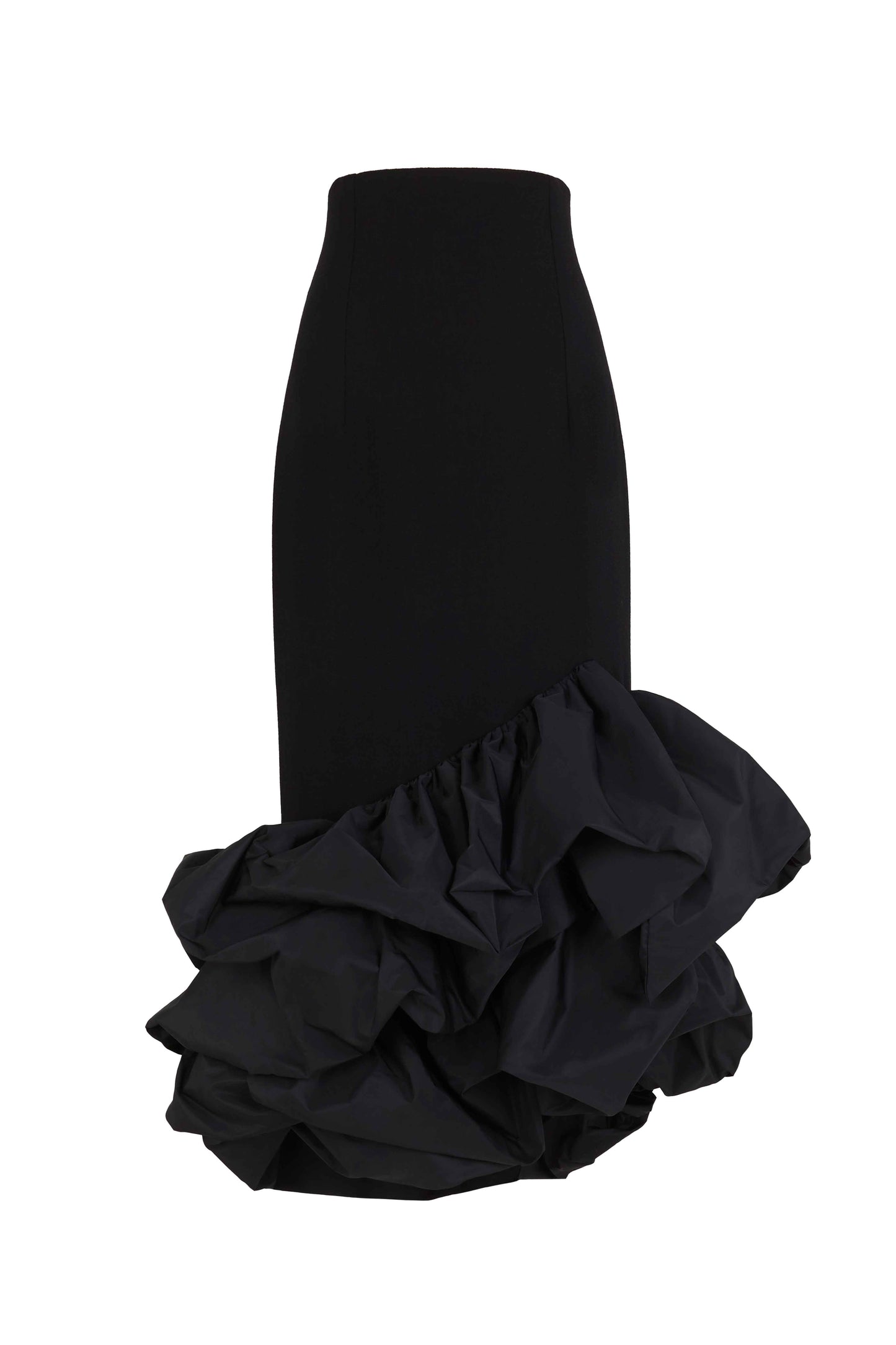 Falda de lana con volante de tafeta