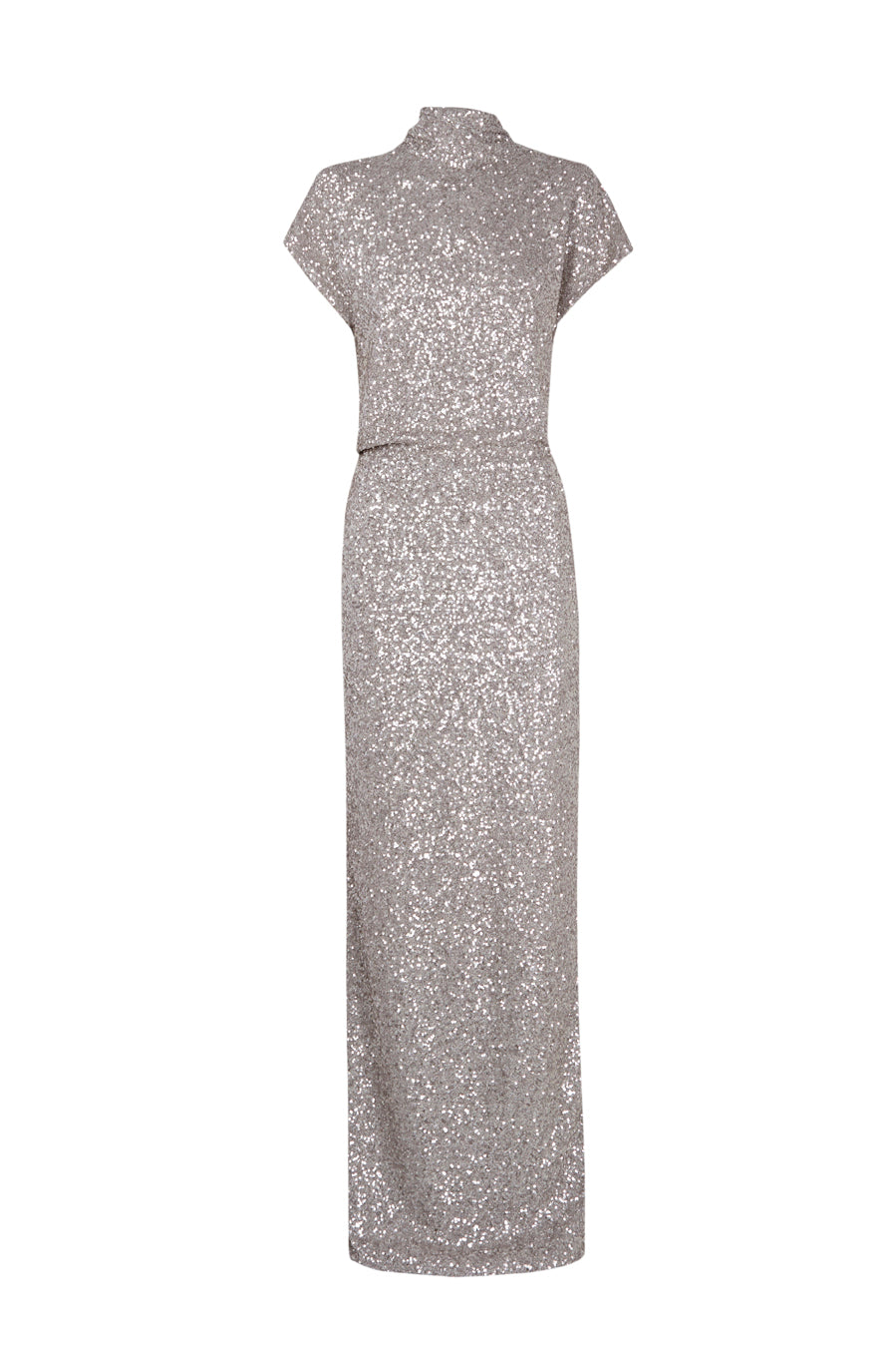 Long Sequin Dress with Draped Open Back