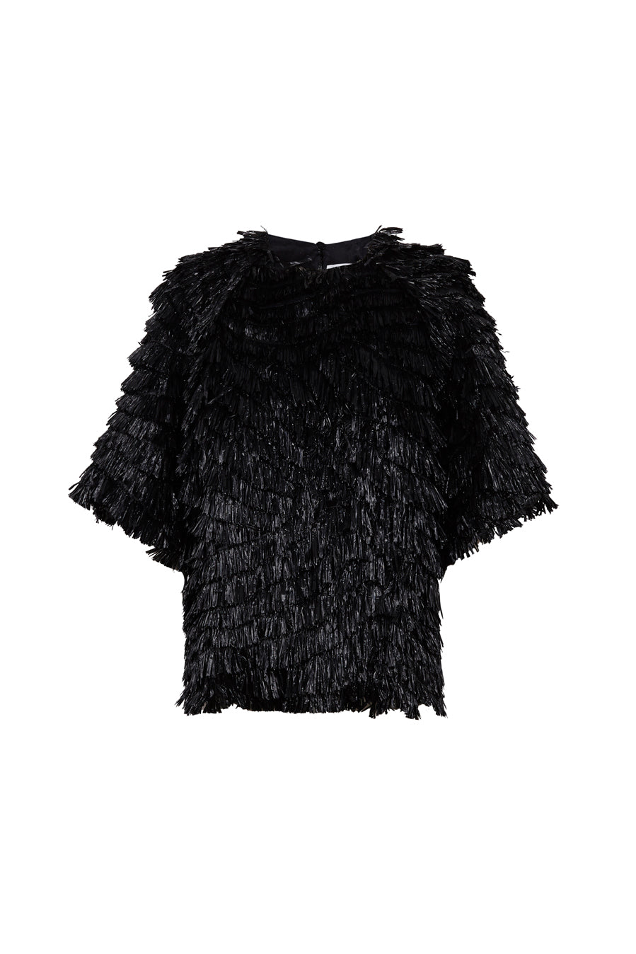 Boxy Short-Sleeve Top in Textured Raffia