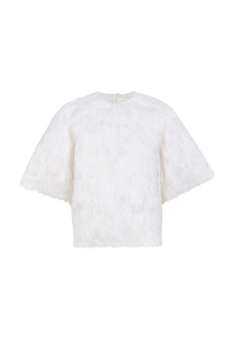 Boxy Short-Sleeve Top with Goose Feathers