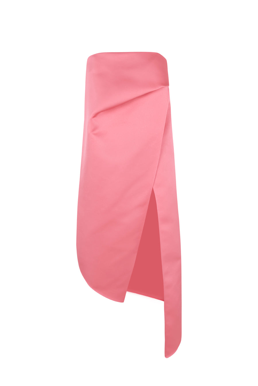 Long Strapless Satin Top with Front Pleat