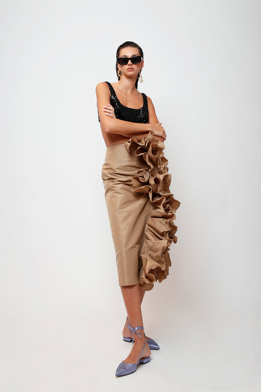 Midi taffeta skirt with ruffles