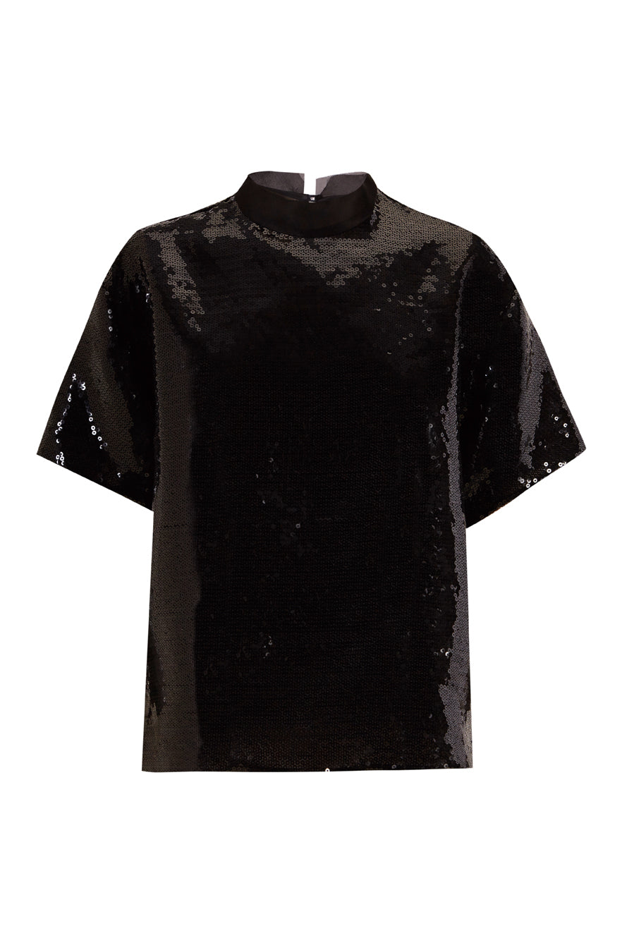 Boxy Short-Sleeve Sequin Top