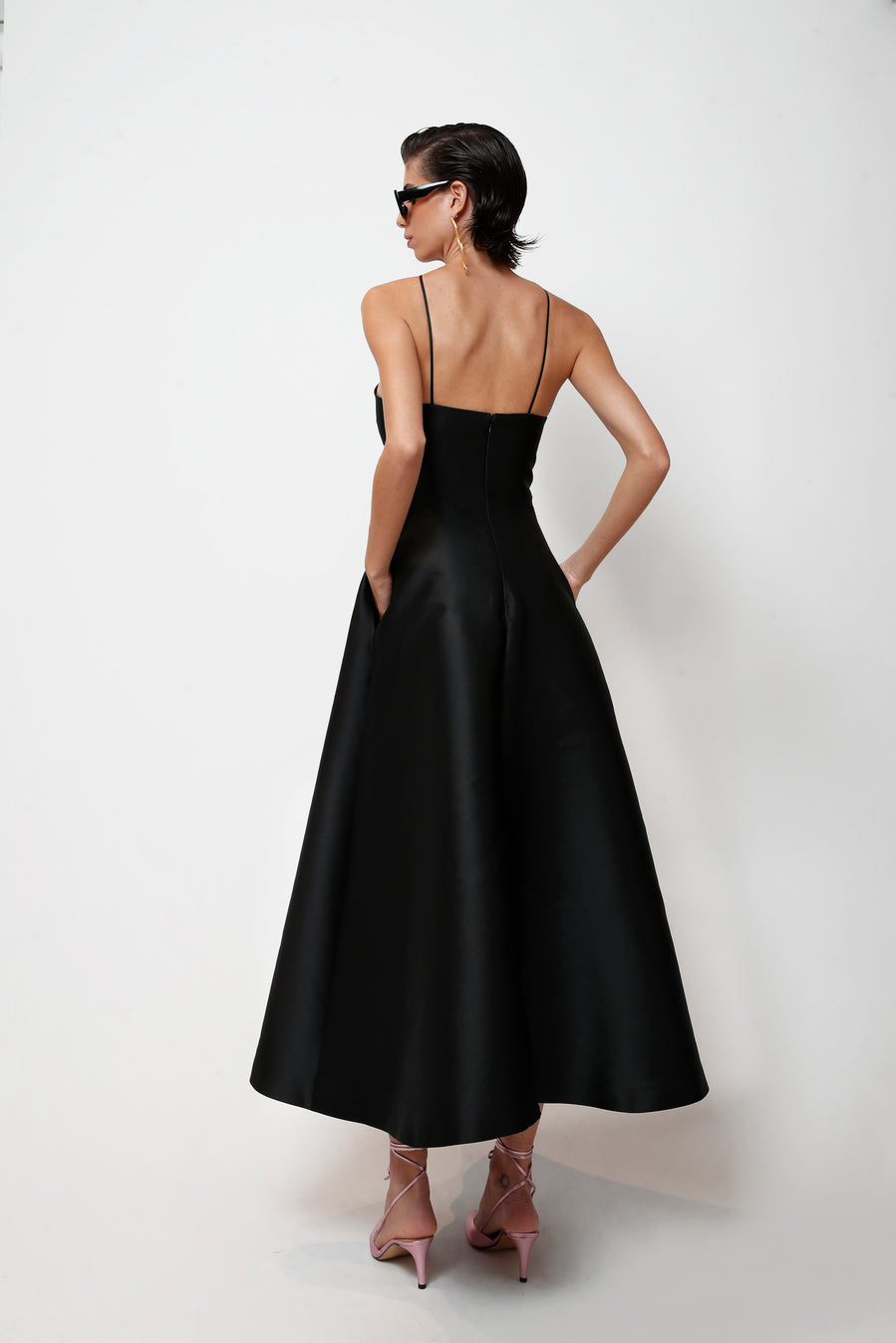 Black midi dress with bow neckline | THE 2ND SKIN CO