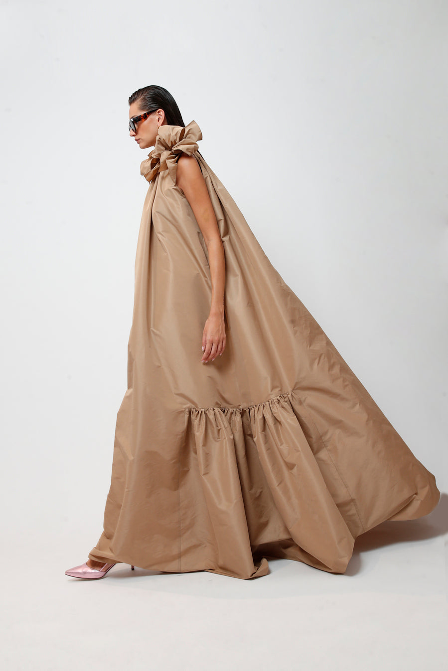 taffeta maxi dress Josie Peplum Leg Of Mutton Sleeved Taffeta Maxi Dress
