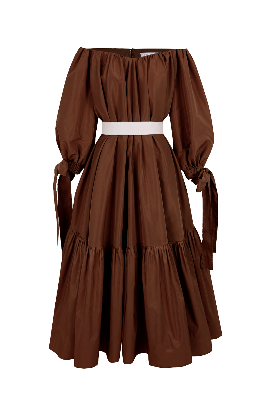 Vestido midi de escote barco y mangas abullonadas