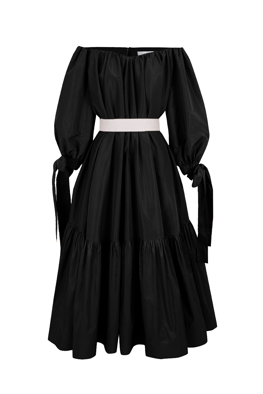 Vestido midi de escote barco y mangas abullonadas