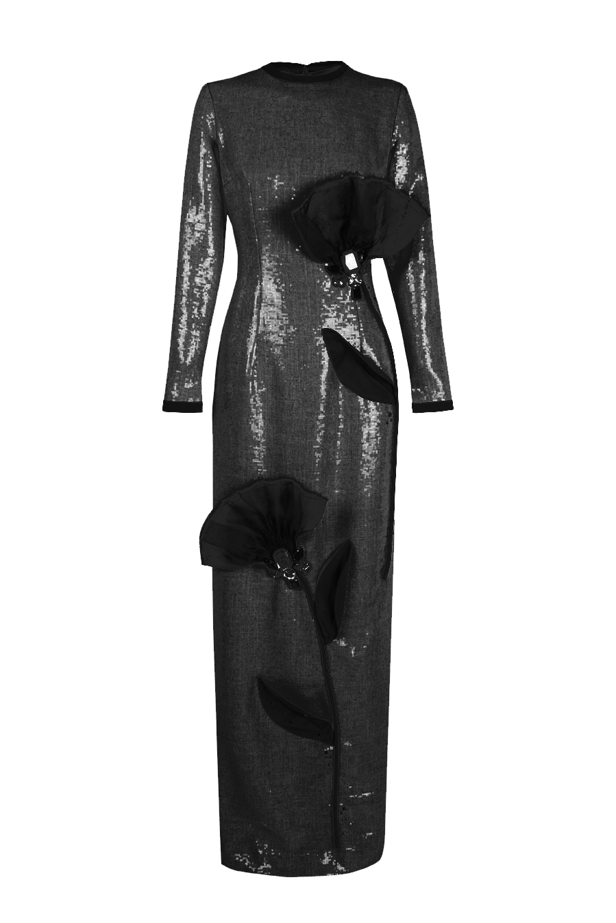 Vestido de manga larga con aplicaciones florales