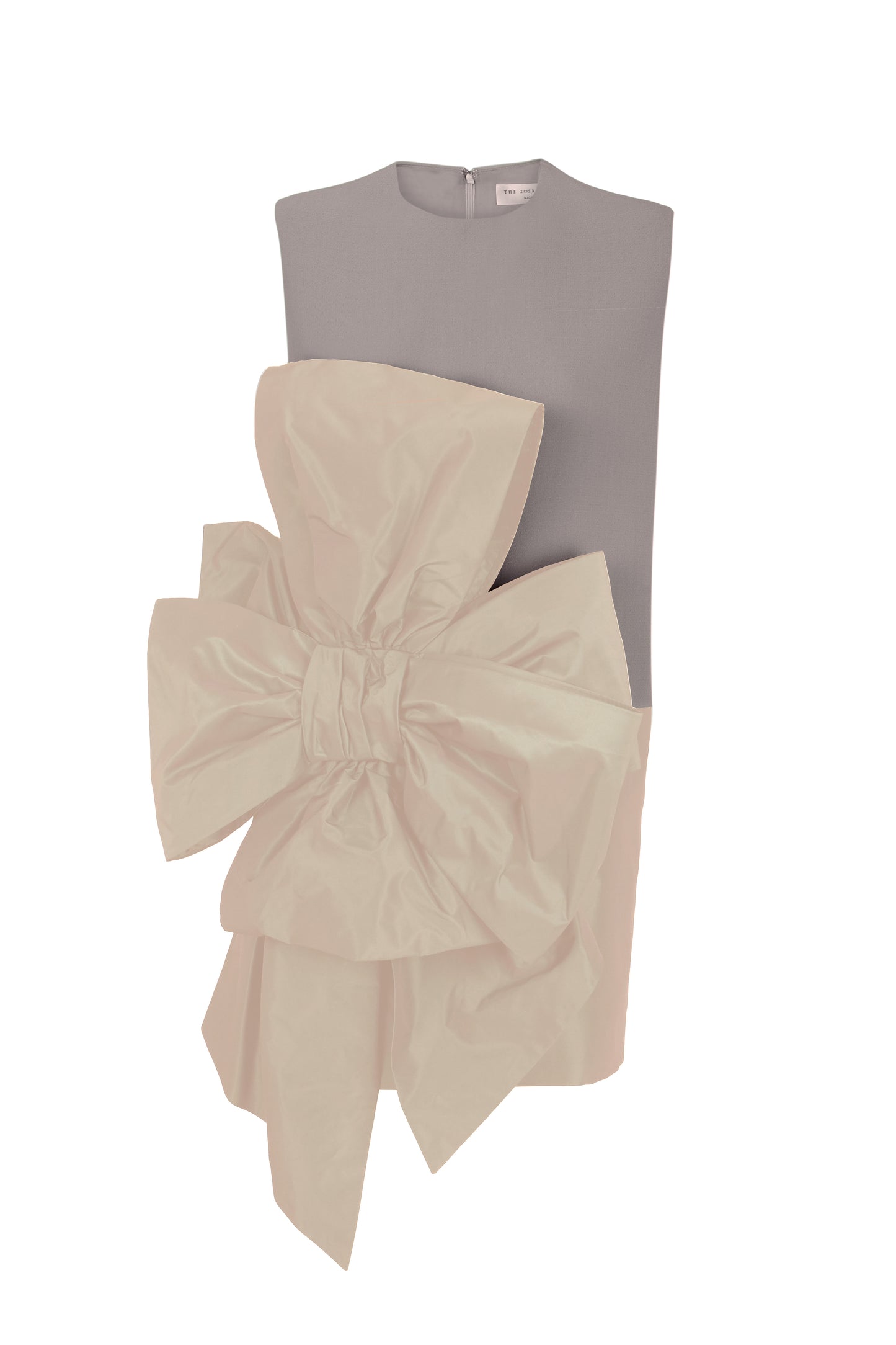 Sleeveless mini dress with boxed neck and bow