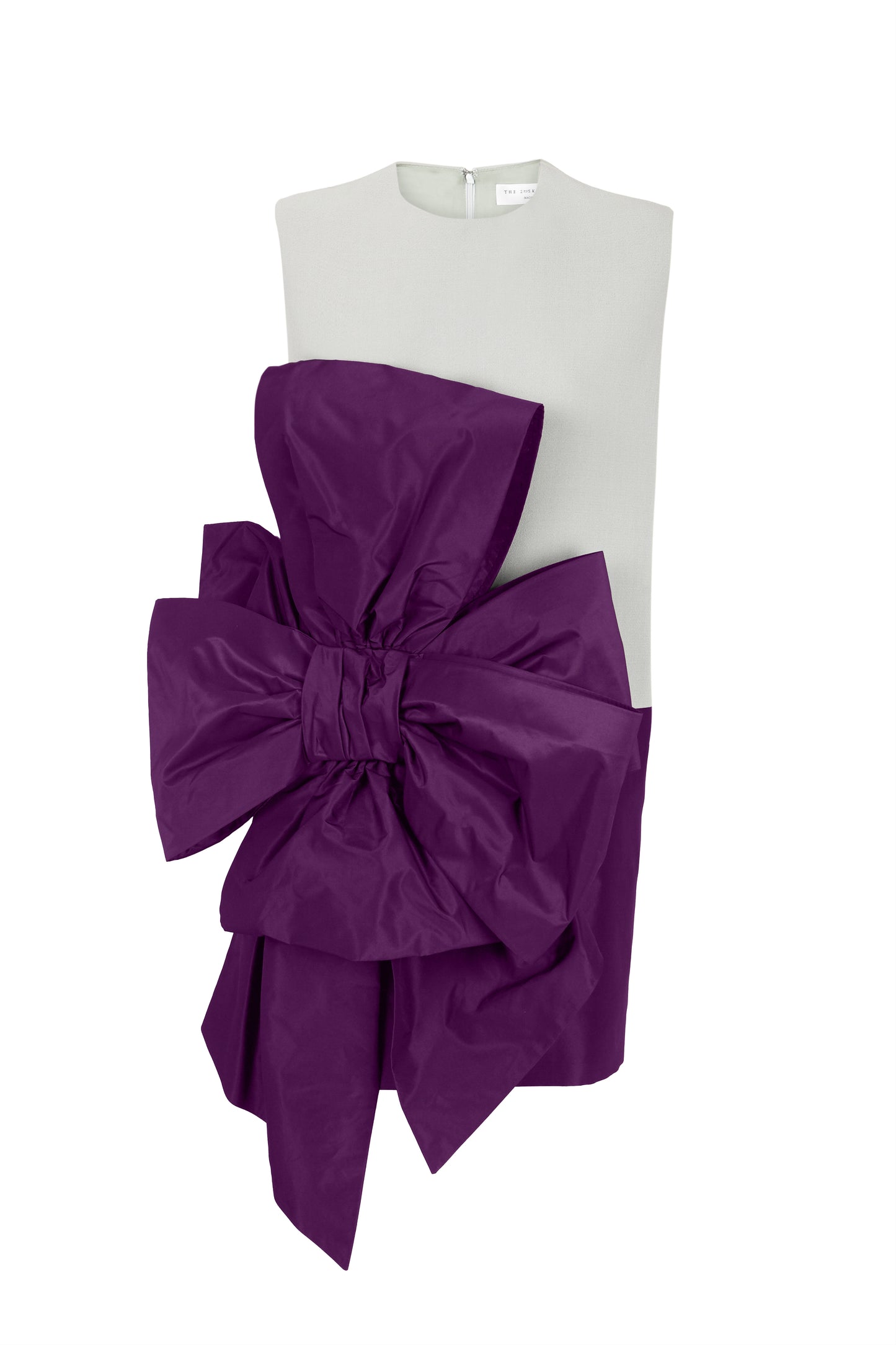 Sleeveless mini dress with boxed neck and bow