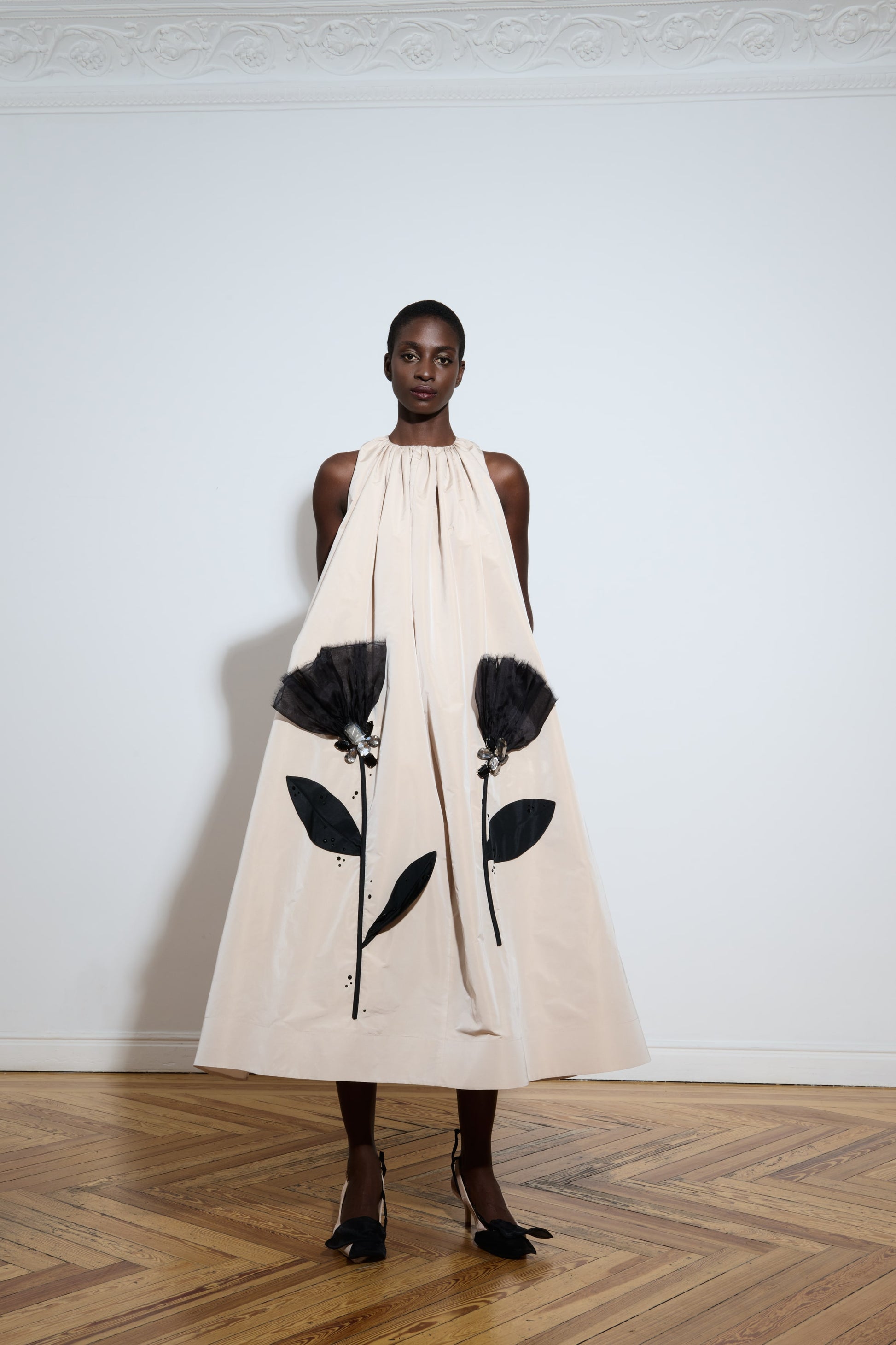 midi dress silhouette Crepe Midi Dress - Silhouette Roses