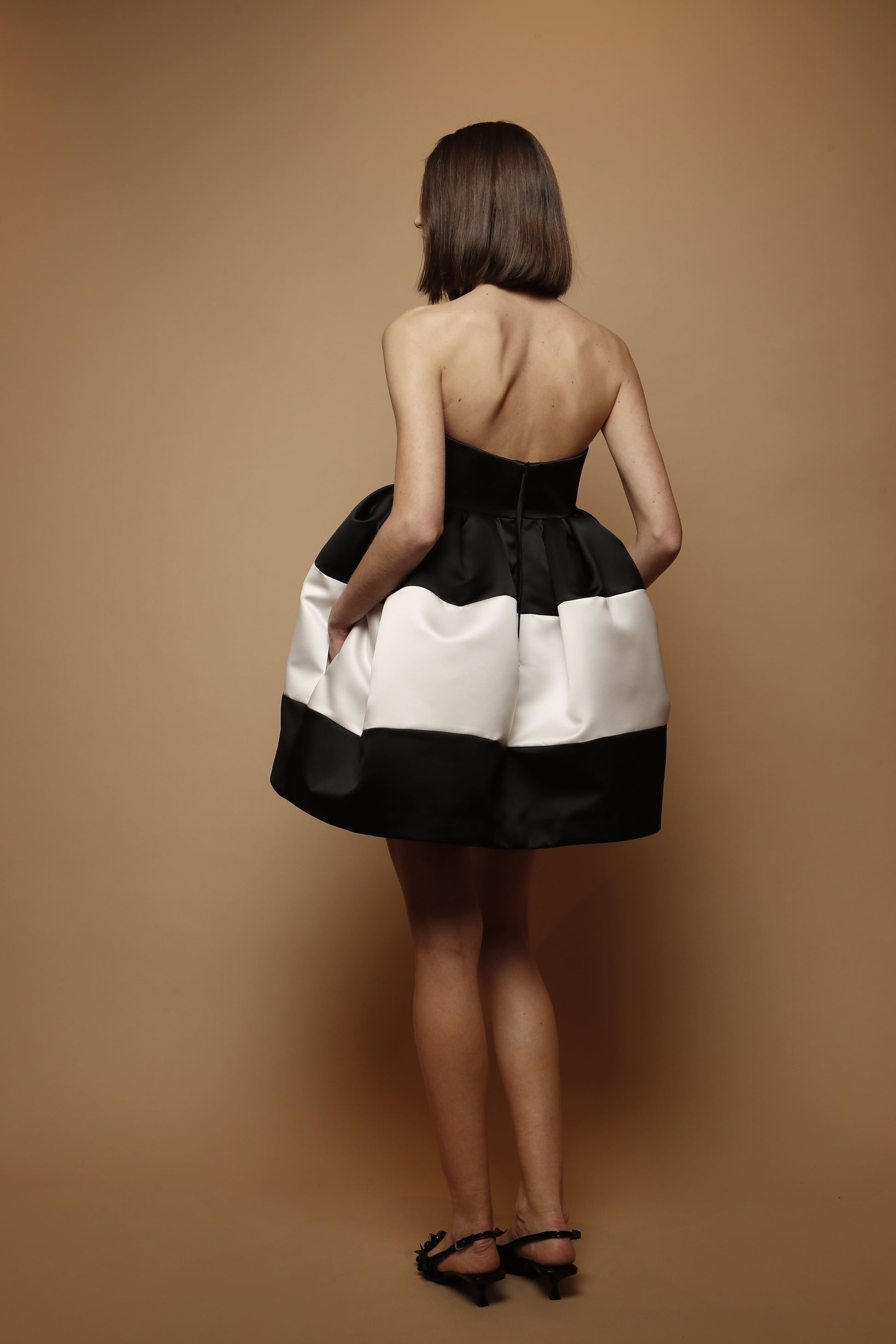 strapless satin dress