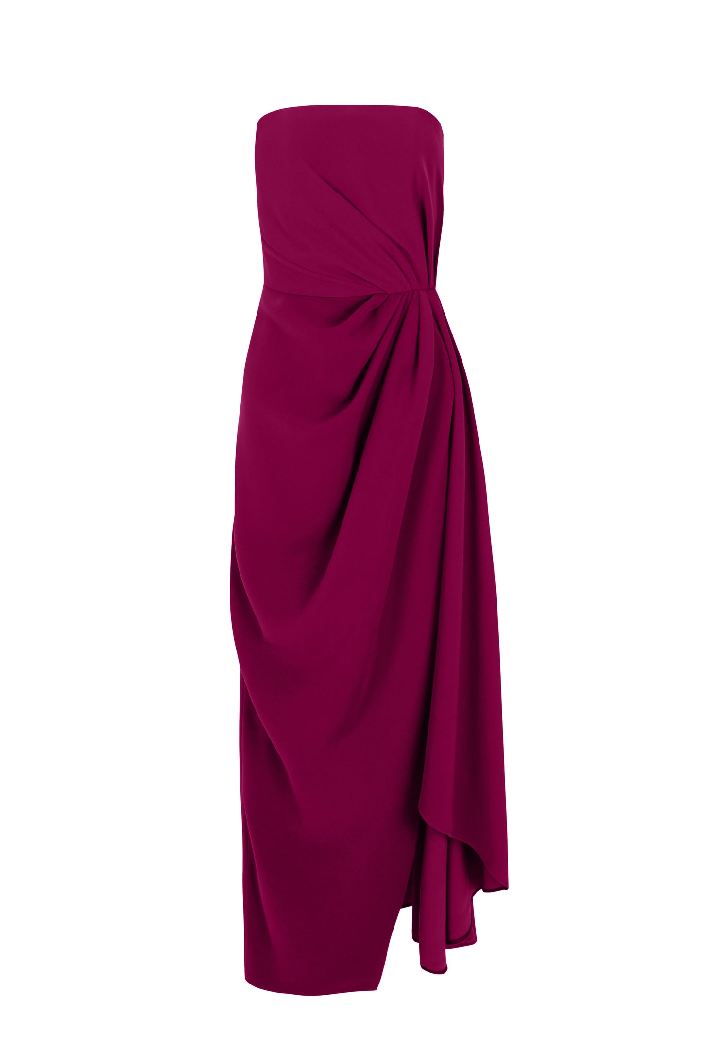 Draped strapless midi dress