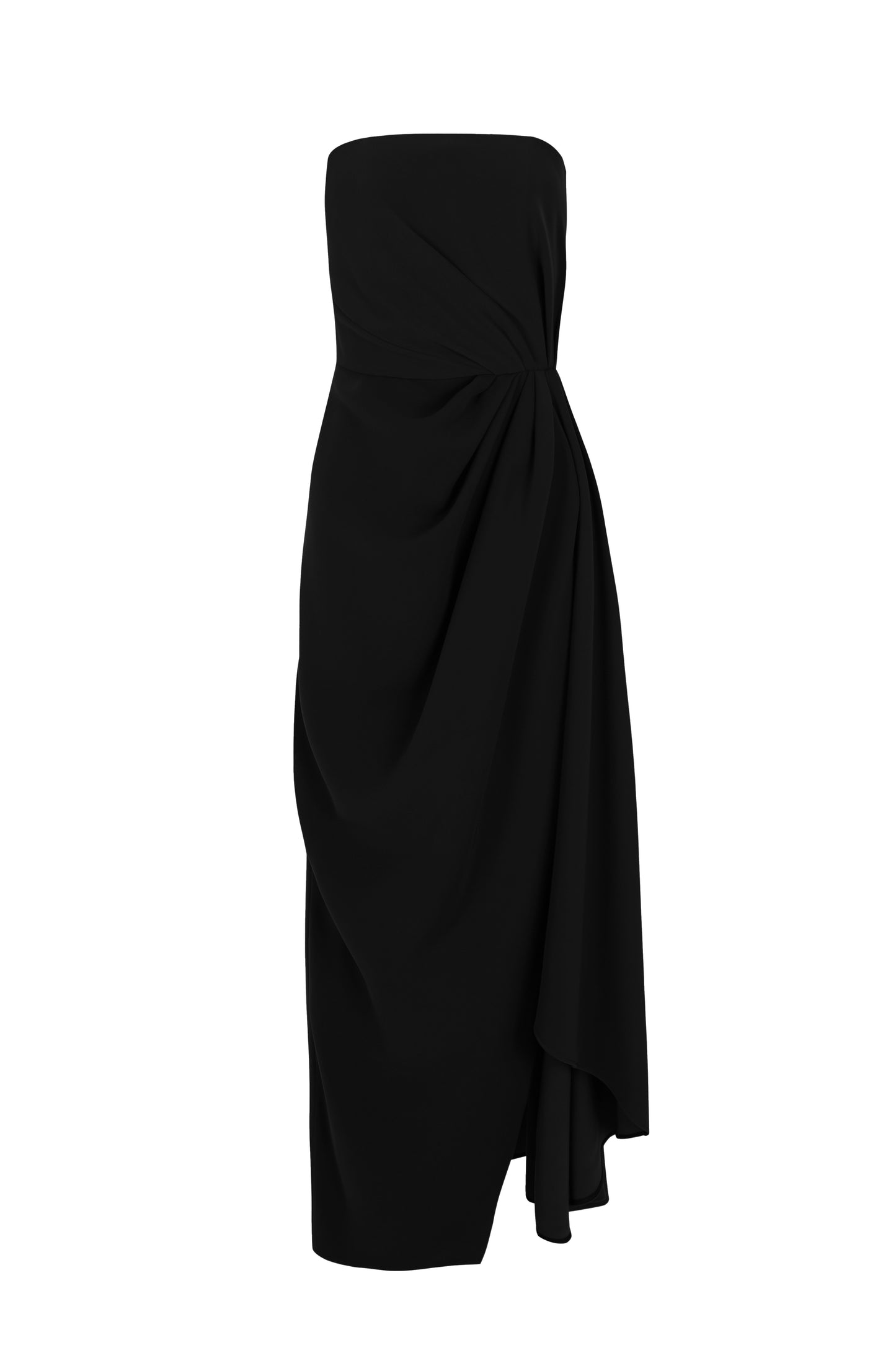 Draped strapless midi dress