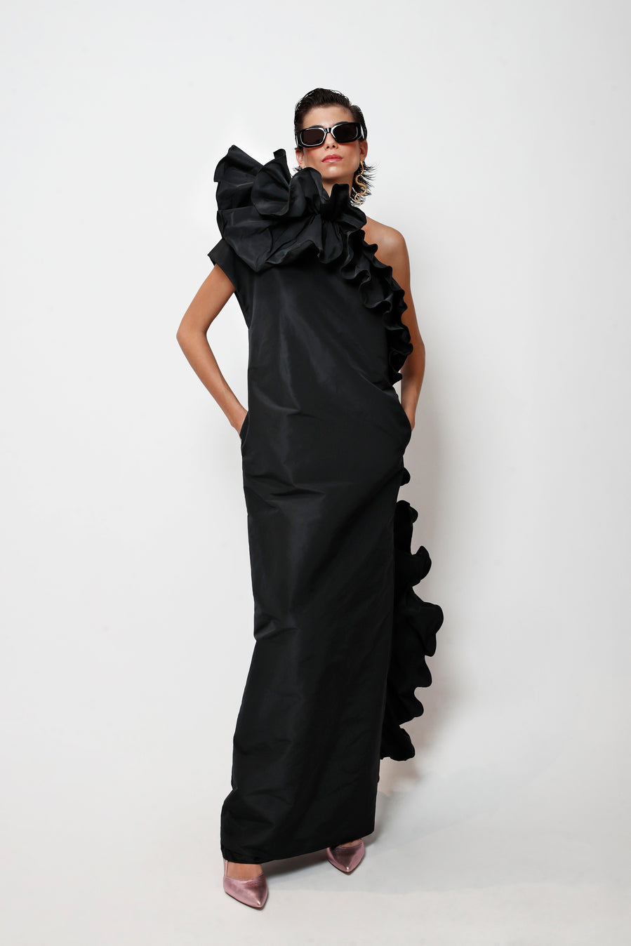 Taffeta maxi ruffles dress – THE 2ND SKIN CO.